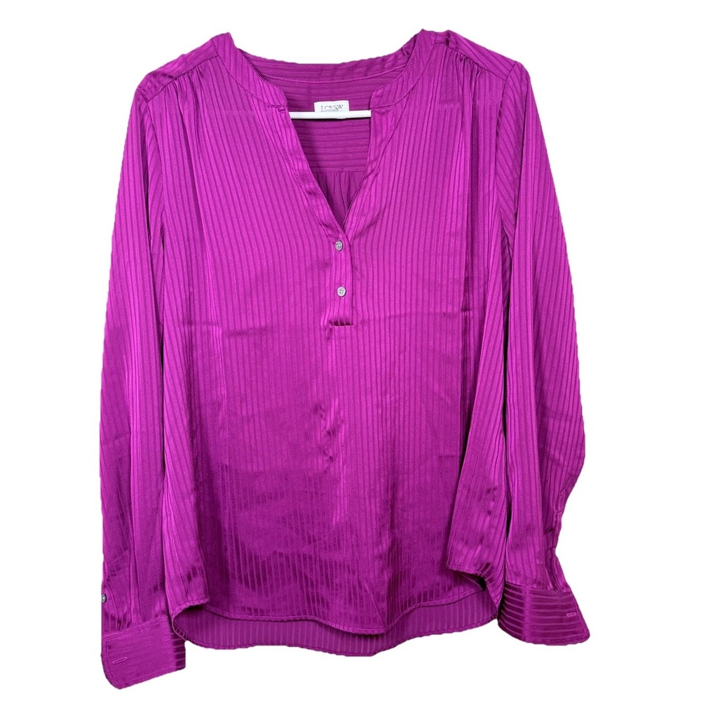 J.Crew Shadow Stripe Popover Blouse Magenta  Grape V‎ Neck Work Office Top Sm